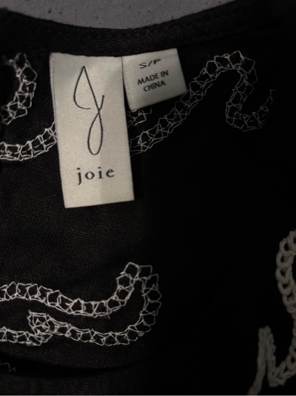 Linen Joie Black Tank Top with Cream Embroidery Size Small - Picture 3 of 8